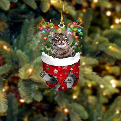 Cat 20 In Snow Pocket Christmas Ornament - Best gifts your whole family