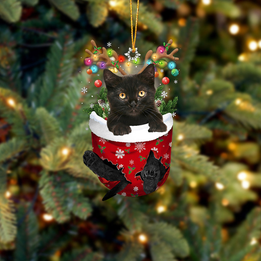 Cat 44 In Snow Pocket Christmas Ornament - Best gifts your whole family