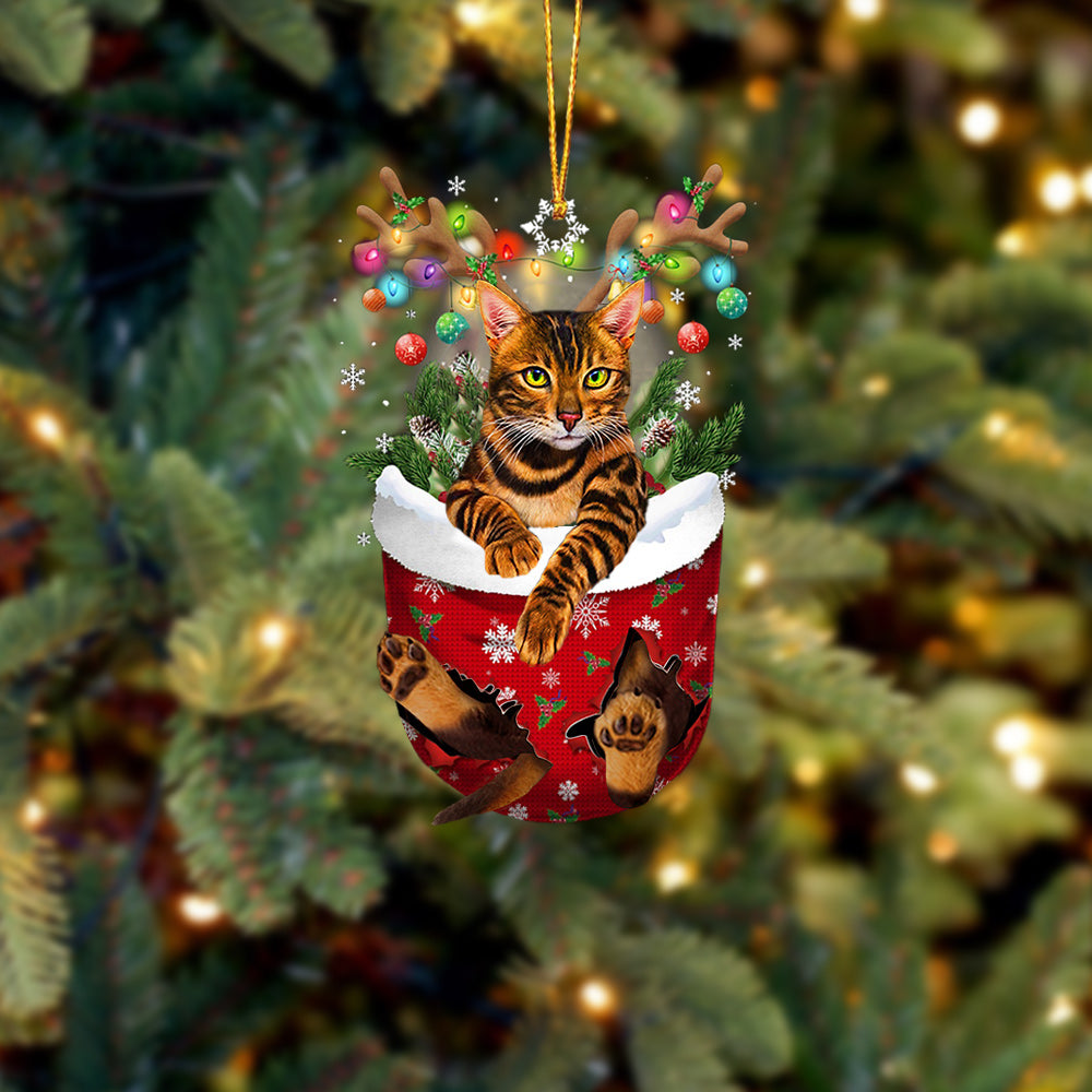 Cat Bengal01 In Snow Pocket Christmas Ornament - Best gifts your whole family