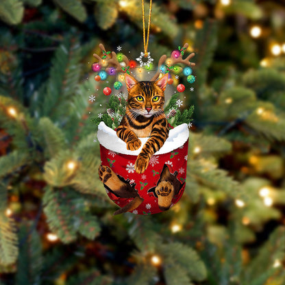 Cat Bengal01 In Snow Pocket Christmas Ornament - Best gifts your whole family