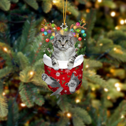 Cat Maine Coon In Snow Pocket Christmas Ornament - Best gifts your whole family