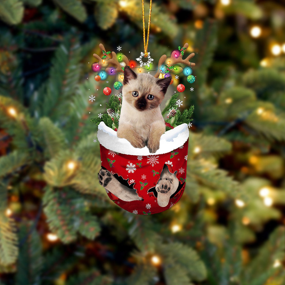 Cat Siamese In Snow Pocket Christmas Ornament - Best gifts your whole family
