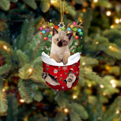 Cat Siamese In Snow Pocket Christmas Ornament - Best gifts your whole family