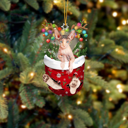 Cat Sphynx2 In Snow Pocket Christmas Ornament - Best gifts your whole family