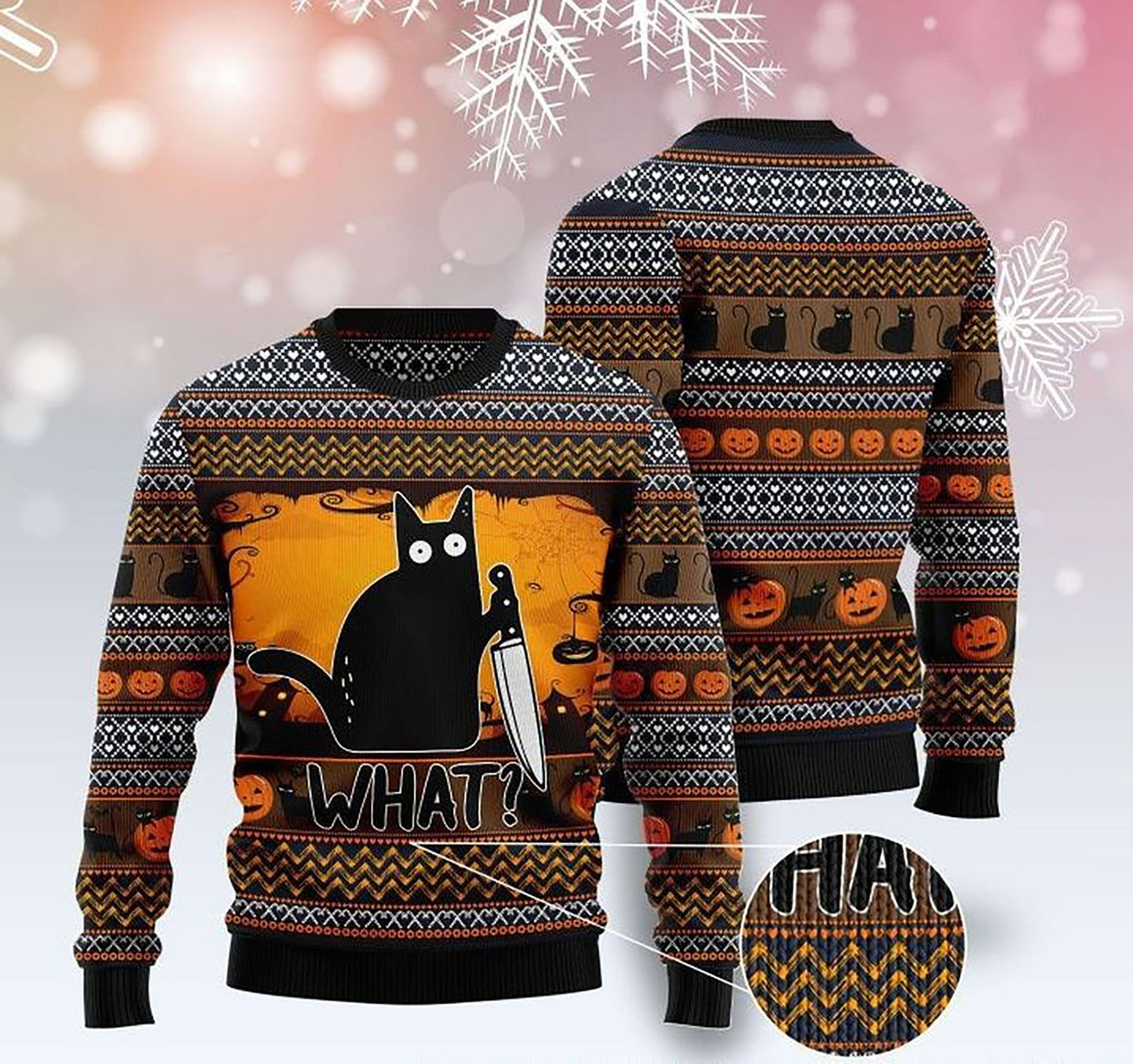 cat what murderous black cat with knife full Sweater, Christmas Ugly Sweater, Christmas Gift, Gift Christmas 2024