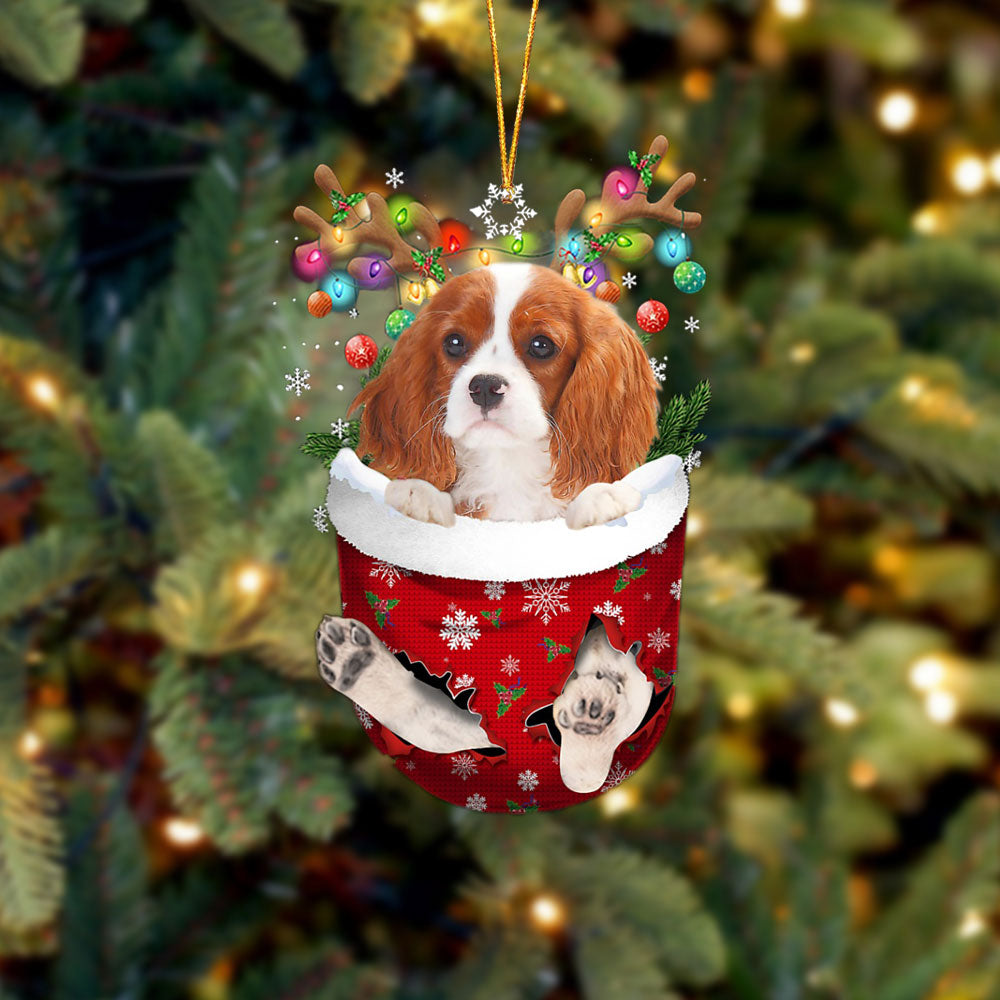 Cavalier King Charles Spaniel 1 In Snow Pocket Christmas Ornament Flat Acrylic Dog Ornament - Best gifts your whole family