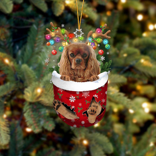 Cavalier King Charles Spaniel 4 In Snow Pocket Christmas Ornament Flat Acrylic Dog Ornament - Best gifts your whole family