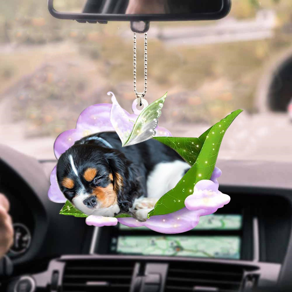 Cavalier King Charles Spaniel Car Hanging Ornament, Pet Sleep On Fallen Leaves Ornament - Best gifts your whole family
