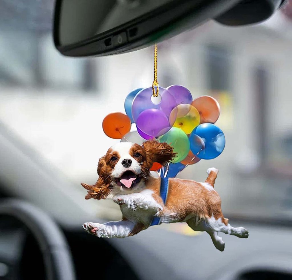 Cavalier King Charles Spaniel Dog Fly With Bubbles Car Hanging Ornament Dog Ornament Godmerc - Best gifts your whole family