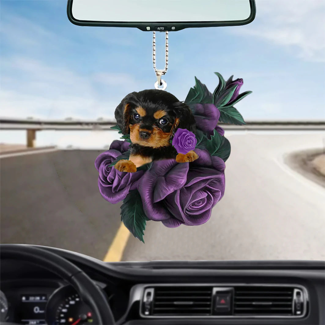Cavalier King Charles Spaniel In Purple Rose Car Hanging Ornament, New Car Ornament - Best gifts your whole family