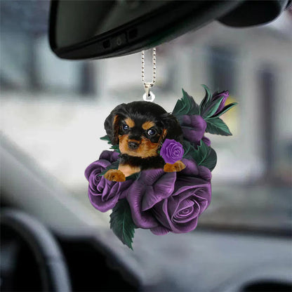 Cavalier King Charles Spaniel In Purple Rose Car Hanging Ornament, New Car Ornament - Best gifts your whole family