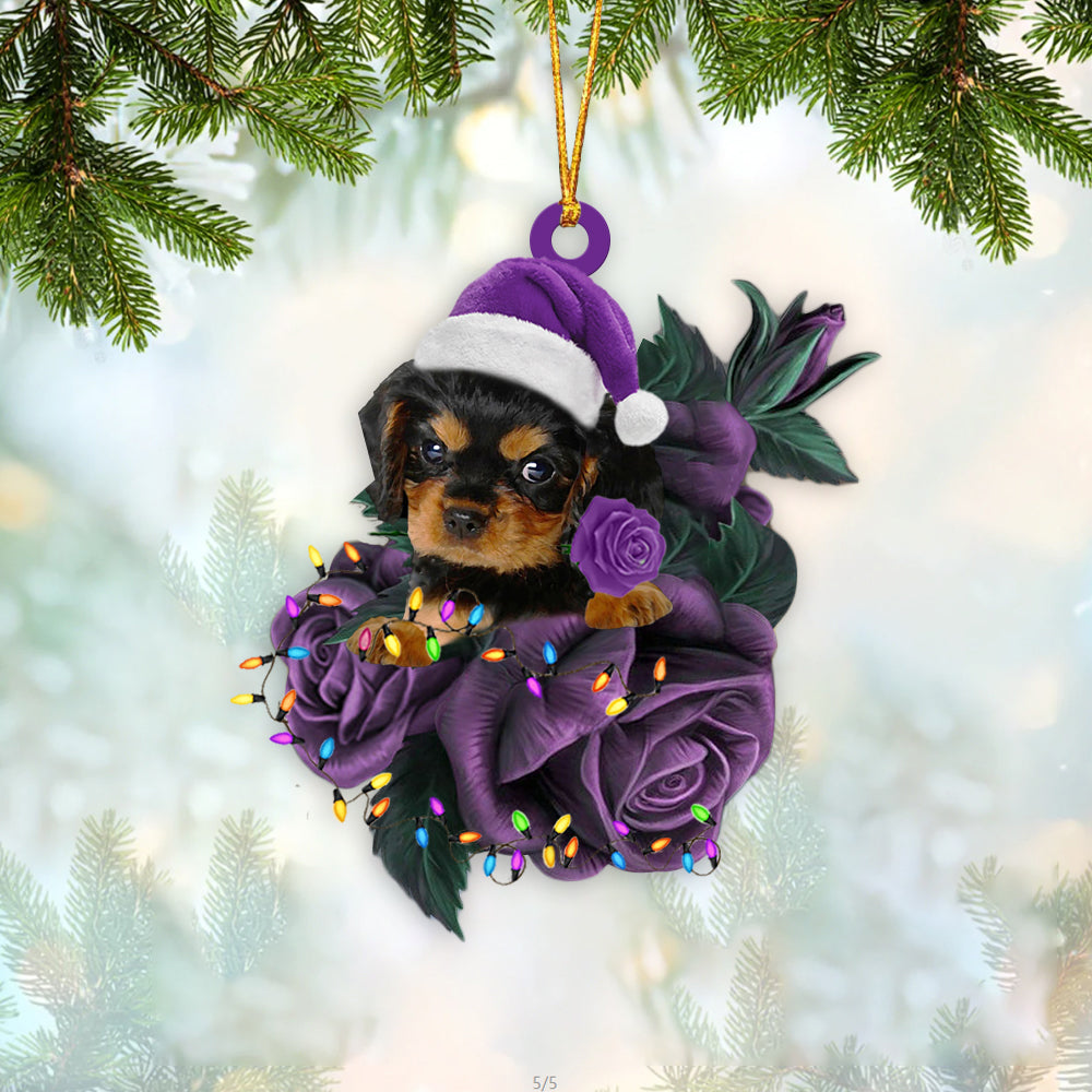 Cavalier King Charles Spaniel In Purple Rose Christmas Ornament Dog Christmas Gifts - Best gifts your whole family
