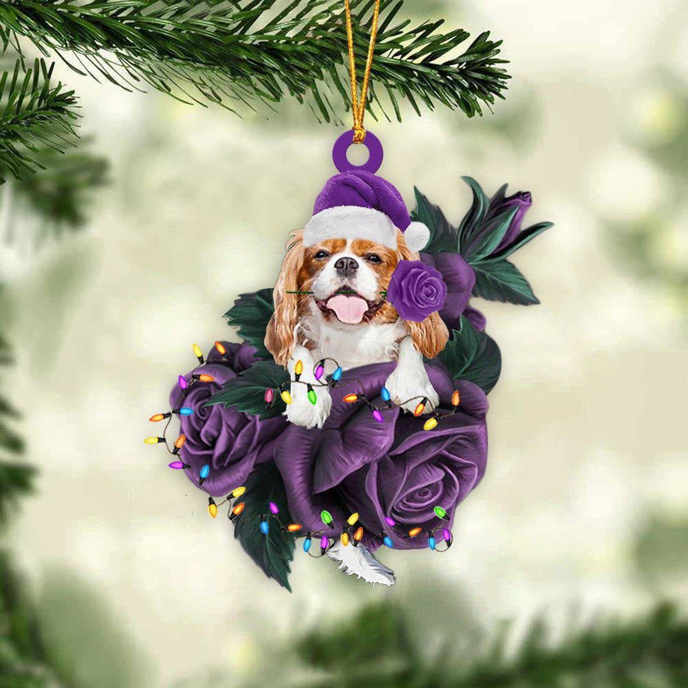 Cavalier King Charles Spaniel In Purple Rose Christmas Ornament Dog Hanging Ornament Godmerc - Best gifts your whole family
