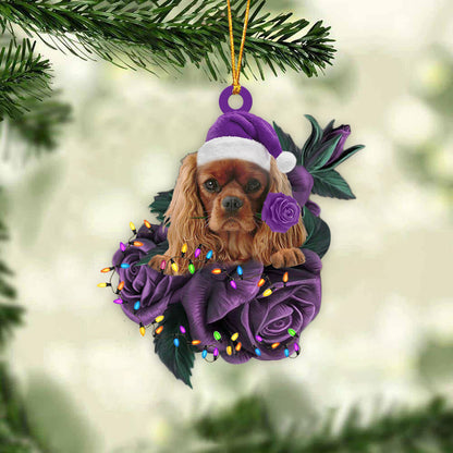 Cavalier King Charles Spaniel In Purple Rose Christmas Ornament Dog Hanging Ornaments - Best gifts your whole family