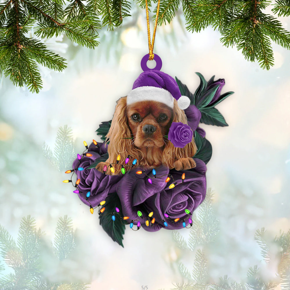 Cavalier King Charles Spaniel In Purple Rose Christmas Ornament Dog Hanging Ornaments - Best gifts your whole family