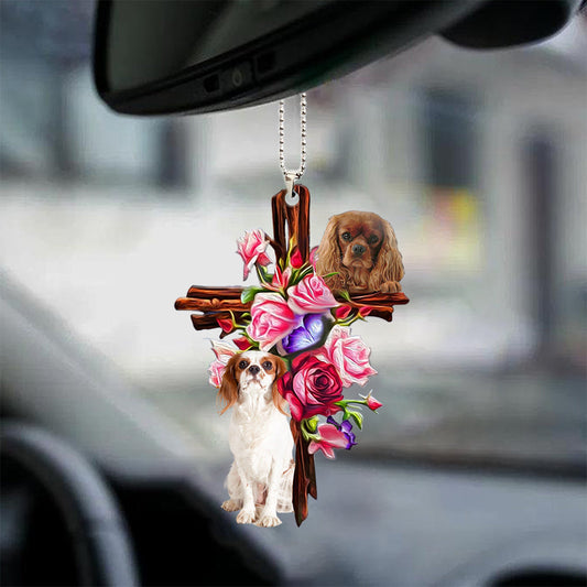 Cavalier King Charles Spaniel Roses And Jesus Car Hanging Mirror Ornament Dog Ornaments For Auto Car Godmerc - Best gifts your whole family