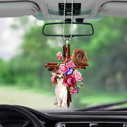 Cavalier King Charles Spaniel Roses And Jesus Car Hanging Mirror Ornament Dog Ornaments For Auto Car Godmerc - Best gifts your whole family