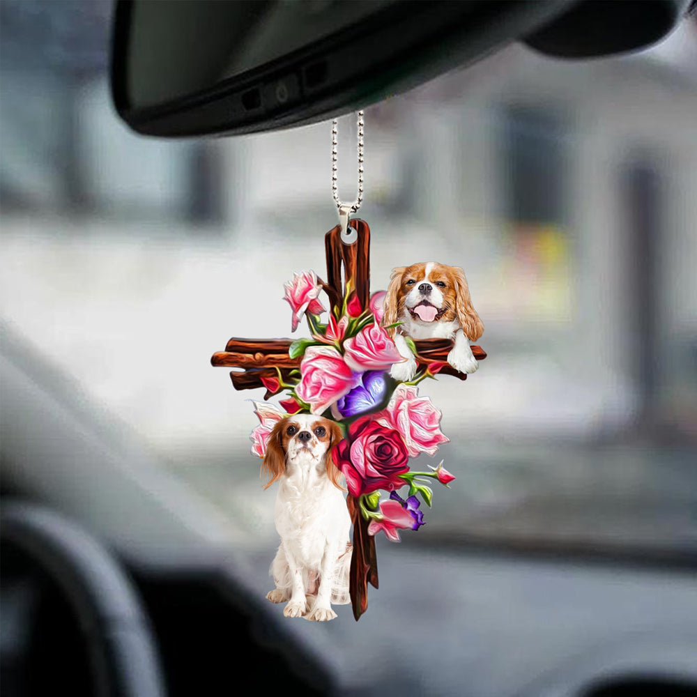 Cavalier King Charles Spaniel Roses And Jesus Car Hanging Ornament Dog Ornaments For Auto Car Godmerc - Best gifts your whole family