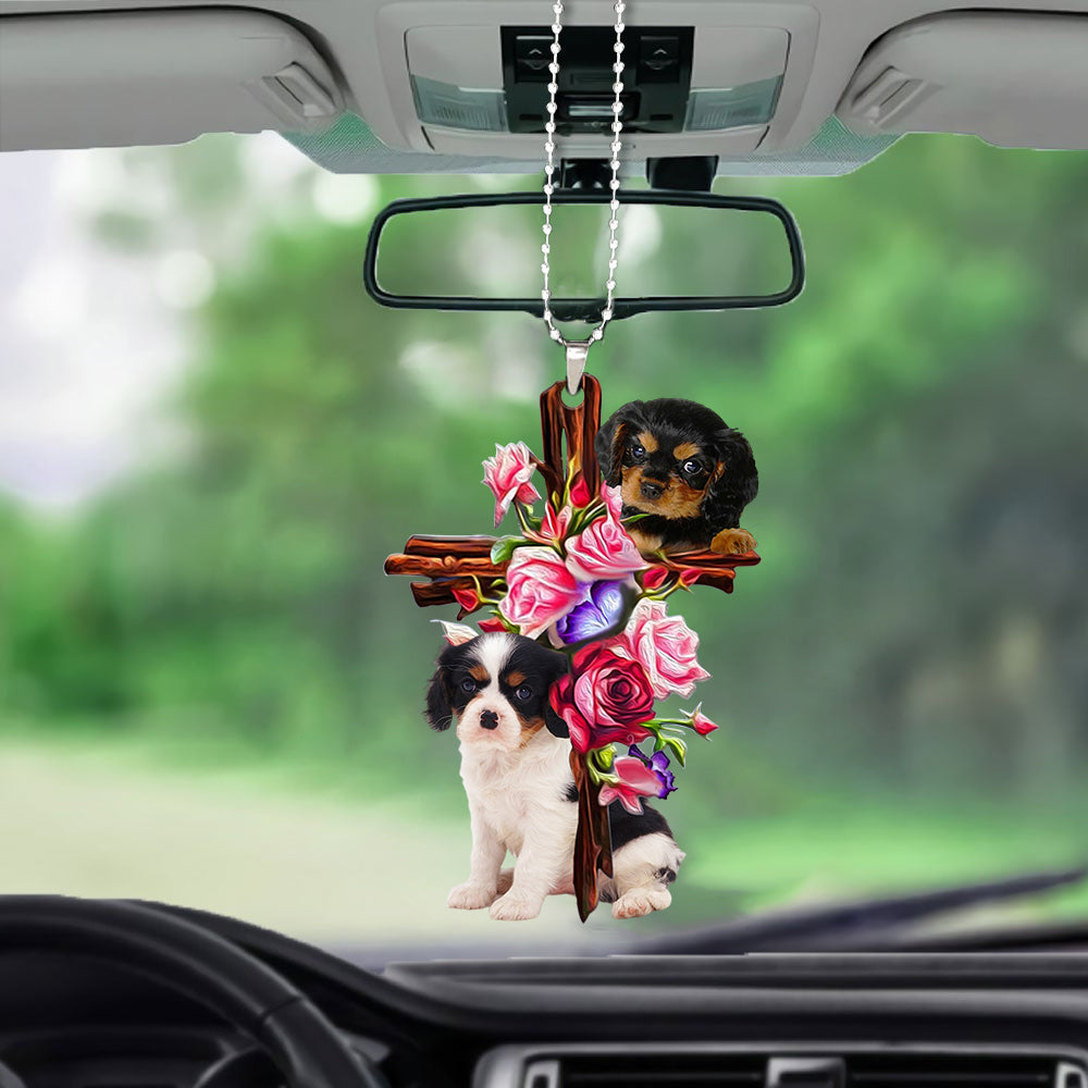 Cavalier King Charles Spaniel Roses And Jesus Car Hanging Ornament Dog Ornaments For Dog Lovers - Best gifts your whole family