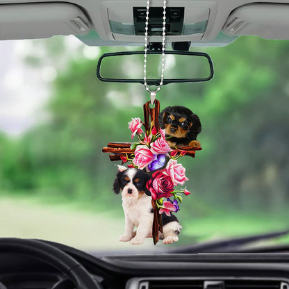 Cavalier King Charles Spaniel Roses And Jesus Car Hanging Ornament Dog Ornaments For Dog Lovers - Best gifts your whole family