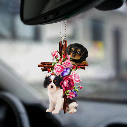 Cavalier King Charles Spaniel Roses And Jesus Car Hanging Ornament Dog Ornaments For Dog Lovers - Best gifts your whole family