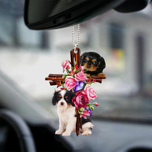 Cavalier King Charles Spaniel Roses And Jesus Car Hanging Ornament Dog Ornaments For Dog Lovers - Best gifts your whole family