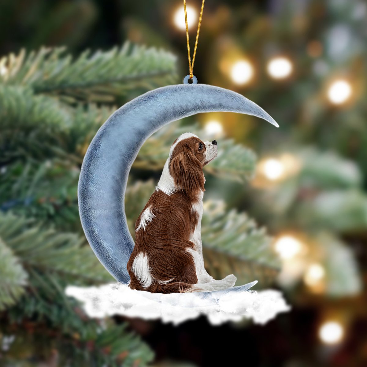 Cavalier King Charles Spaniel Sits On The Moon Hanging Ornament, Car Ornament, Christmas Ornament - Best gifts your whole family