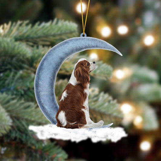 Cavalier King Charles Spaniel Sits On The Moon Hanging Ornament, Car Ornament, Christmas Ornament - Best gifts your whole family