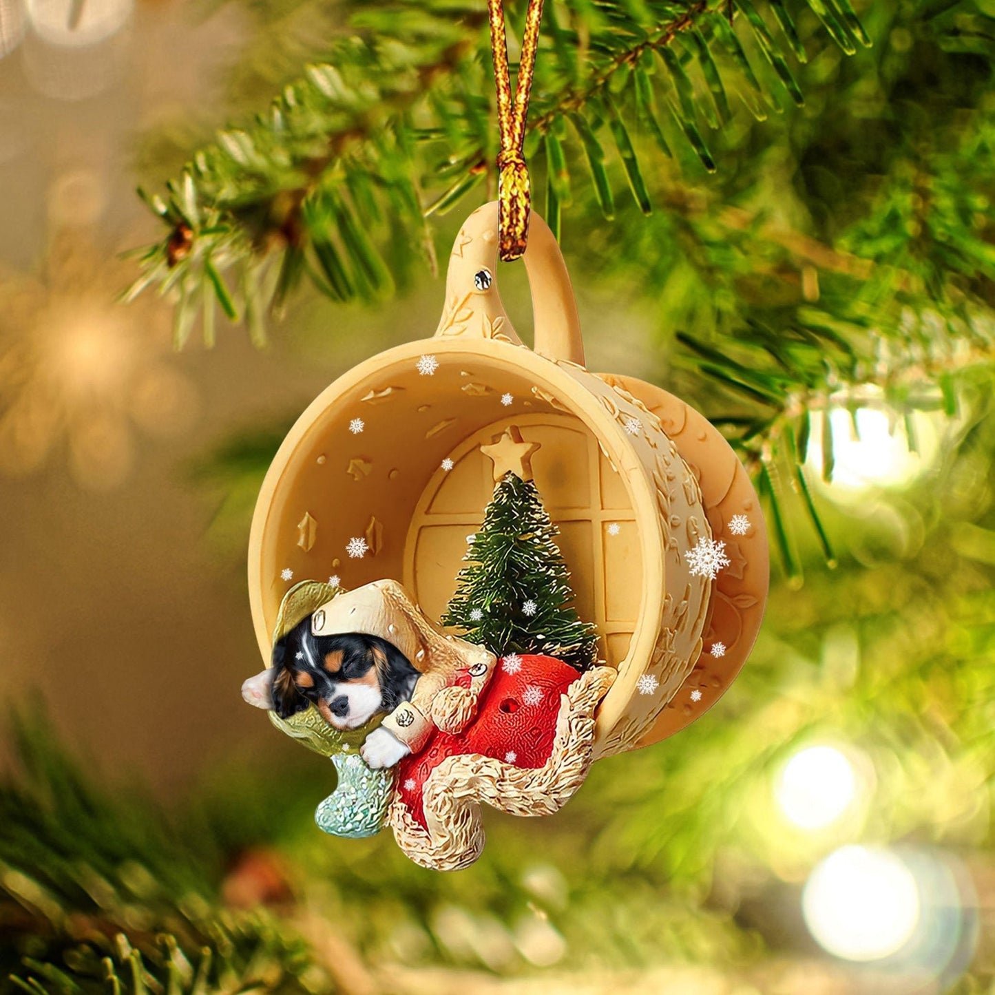 Cavalier King Charles Spaniel Sleeping in a tiny cup Christmas Holiday-Two Sided Ornament, Christmas Ornament - Best gifts your whole family