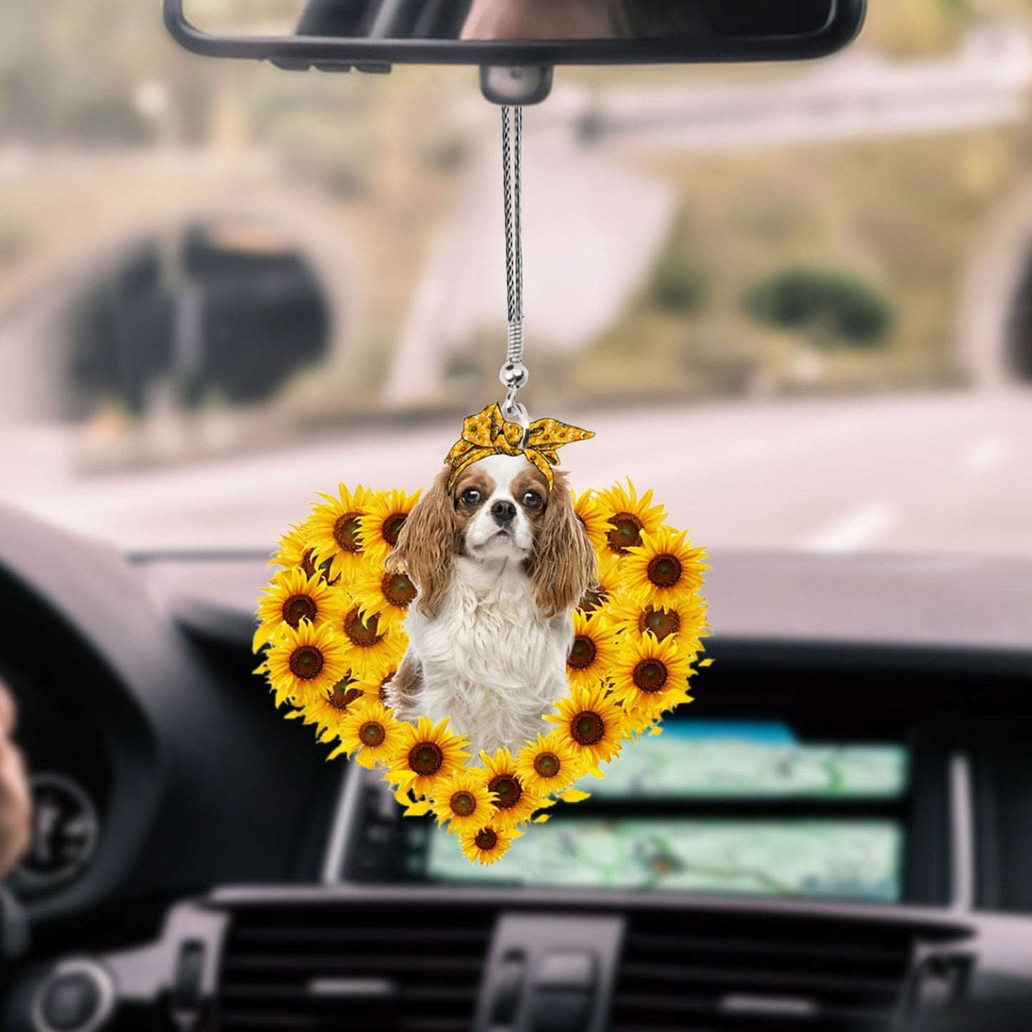 Cavalier King Charles Spaniel-Sunflower Heart Gift Car Ornament - Best gifts your whole family