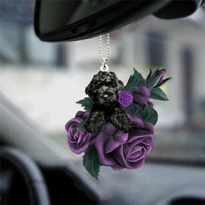 Cavapoo In Purple Rose Car Hanging Ornament - Best gifts your whole family