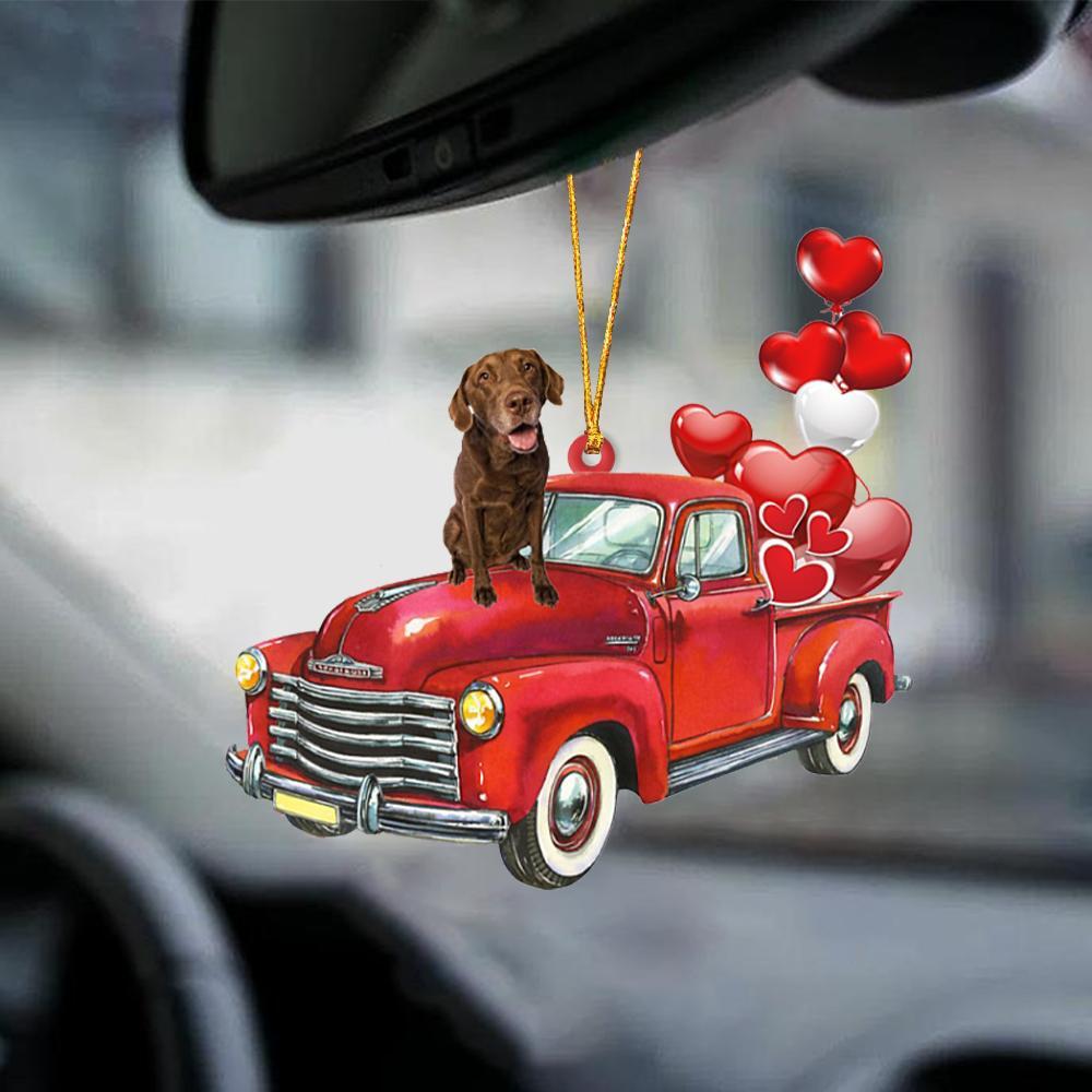 Chesapeake Bay Retriever-Red Sports Car-Two Sided Ornament - Best gifts your whole family