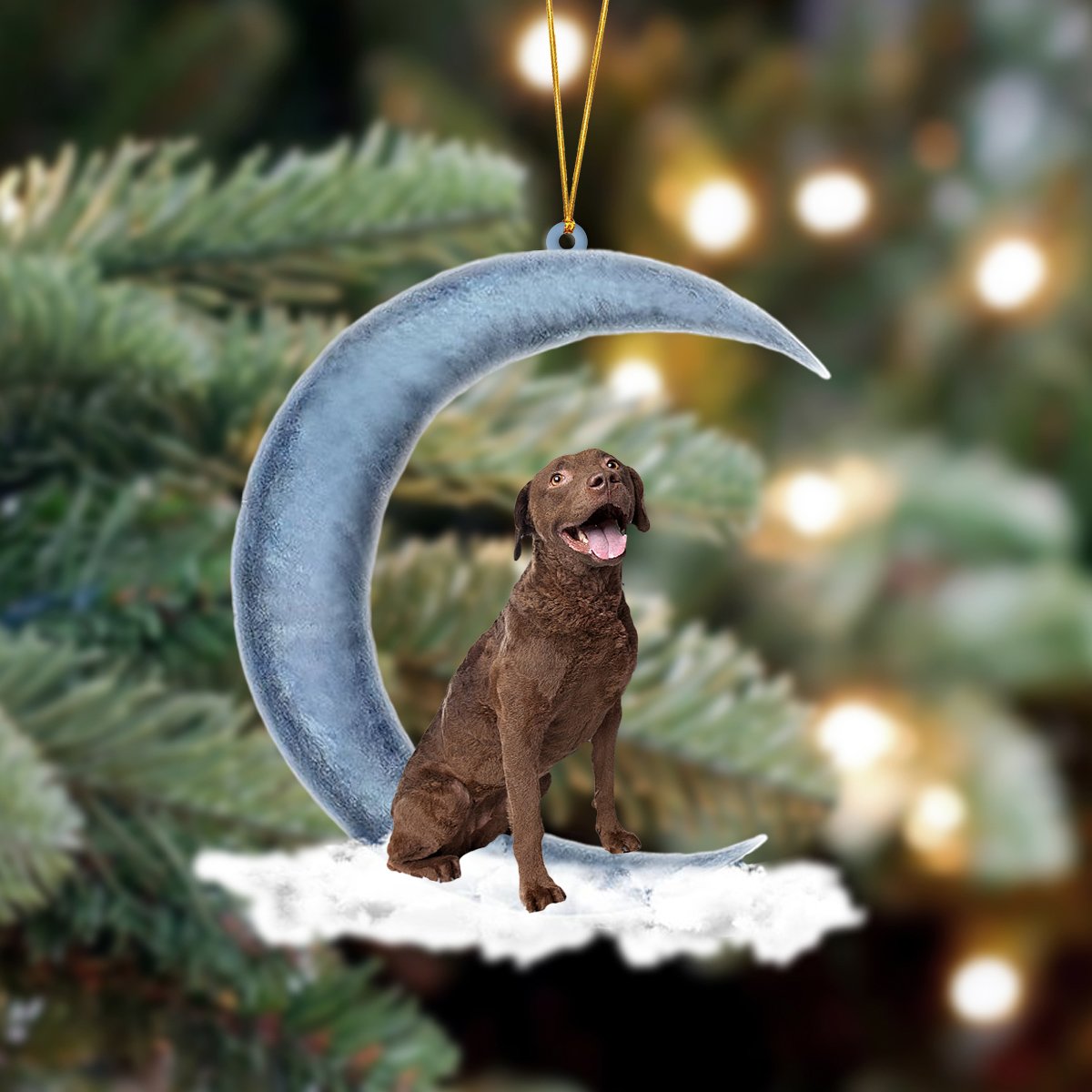 Chesapeake Bay Retriever Sits On The Moon Hanging Ornament Dog Ornament, Car Ornament, Christmas Ornament - Best gifts your whole family