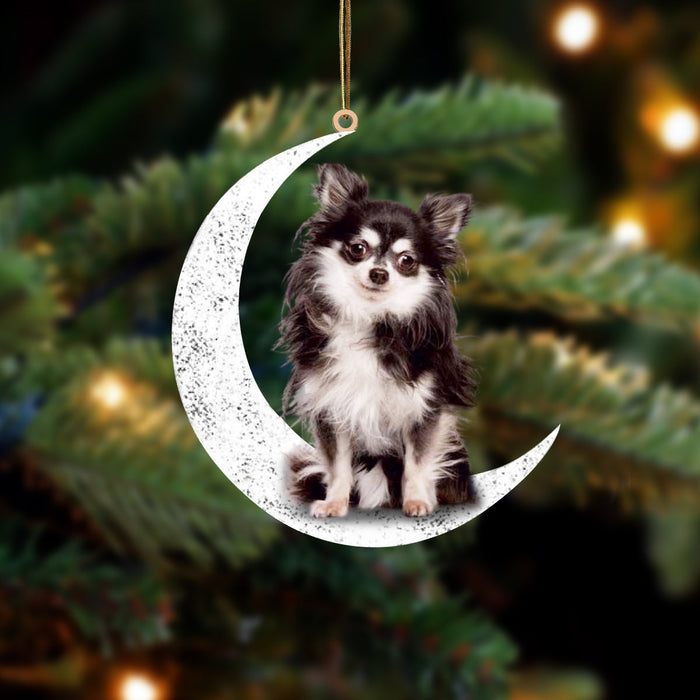 Chihuahua 3 Sit On The Moon Two Sided Ornament Dog Hanging Christmas Ornament - Best gifts your whole family