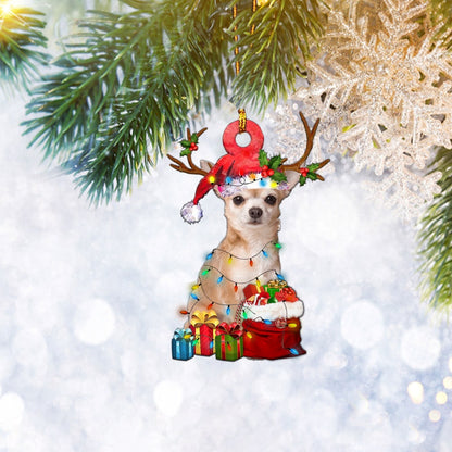 Chihuahua Christmas Light Reindeer Ornament, Dog Pet Lover Gifts, Christmas Tree Ornament, Home Decor Plastic Ornament - Best gifts your whole family