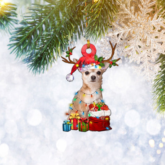 Chihuahua Christmas Light Reindeer Ornament, Dog Pet Lover Gifts, Christmas Tree Ornament, Home Decor Plastic Ornament - Best gifts your whole family