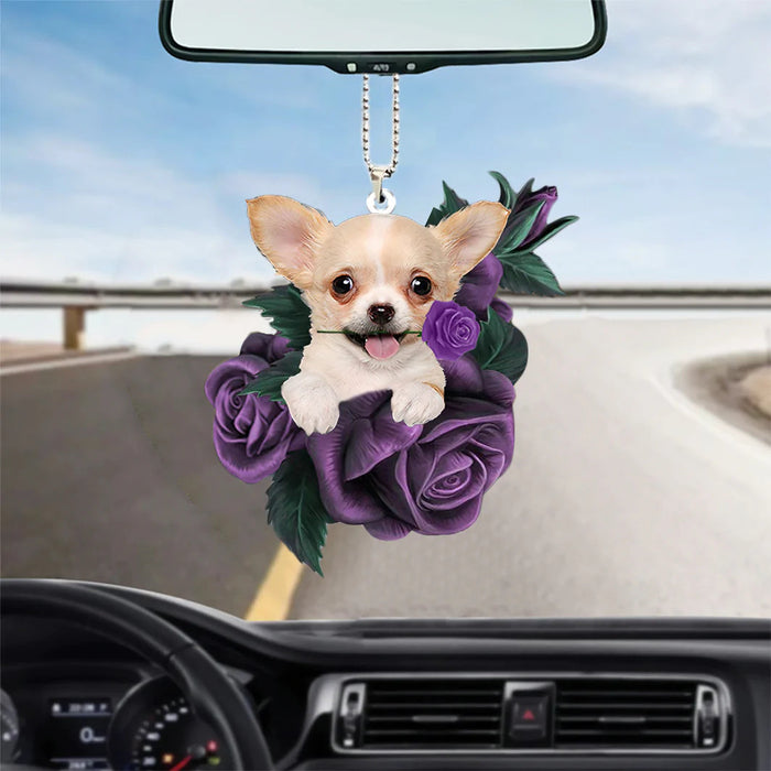 Chihuahua In Purple Rose Car Hanging Ornament - Best gifts your whole family