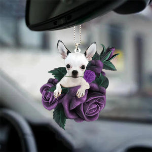 Chihuahua In Purple Rose Car Hanging Ornament, Ornament Gift For New Car - Best gifts your whole family