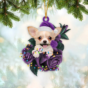 Chihuahua In Purple Rose Christmas Ornament Dog Hanging Ornaments For Christmas - Best gifts your whole family