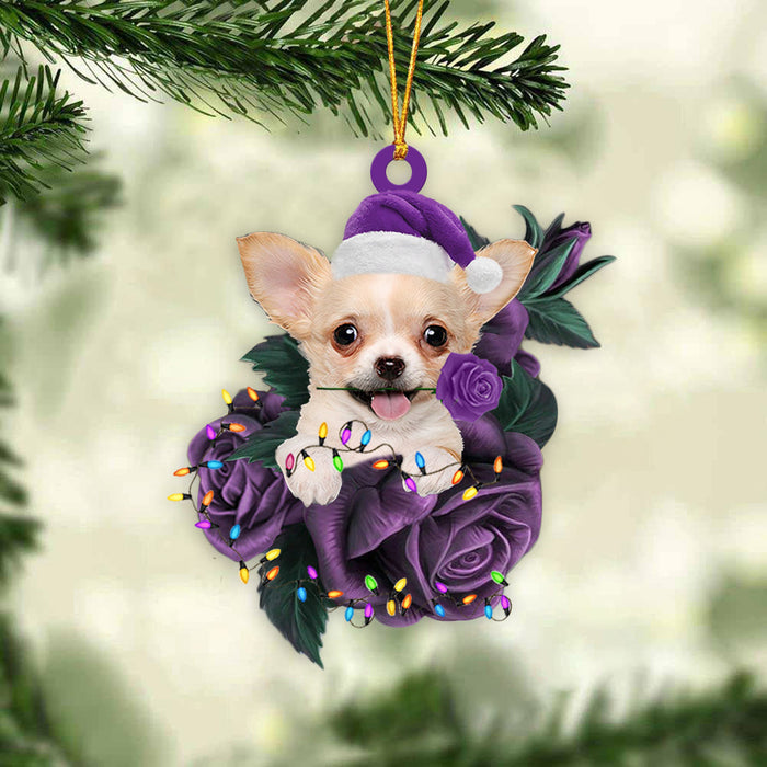 Chihuahua In Purple Rose Christmas Ornament Dog Hanging Ornaments For Christmas - Best gifts your whole family