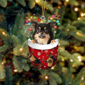 Chihuahua Long haired In Snow Pocket Christmas Ornament Flat Acrylic Dog Ornament - Best gifts your whole family