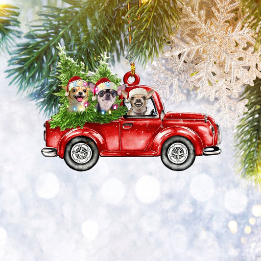 Chihuahua Red Truck Flat 2D Christmas Ornament, Pet Dog Lover Gifts, Christmas Tree Ornament, Home Decor - Best gifts your whole family