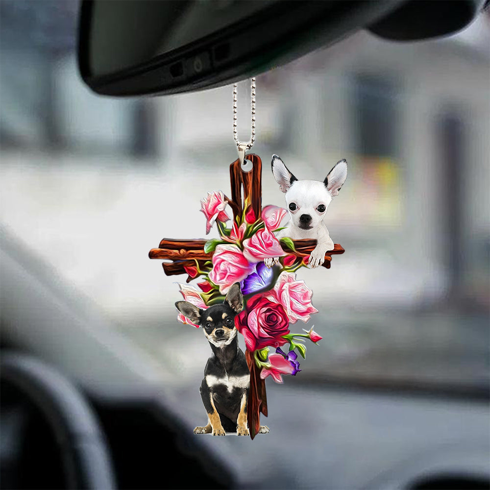 Chihuahua Roses And Jesus Car Hanging Mirror Ornament Dog Ornaments For Auto Car Godmerc - Best gifts your whole family