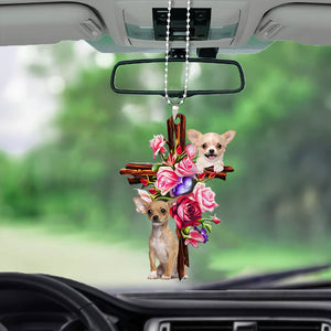 Chihuahua Roses And Jesus Car Hanging Ornament Dog Ornaments For Auto Car - Best gifts your whole family