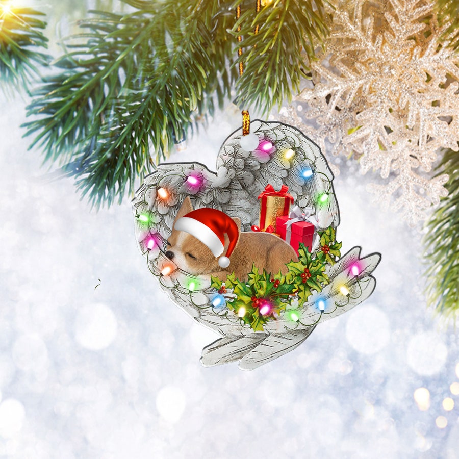 Chihuahua Sleeping Angel Wing Christmas Ornament, Dog Lover Gifts, Christmas Tree Ornament, Home Decor Plastic Ornament - Best gifts your whole family