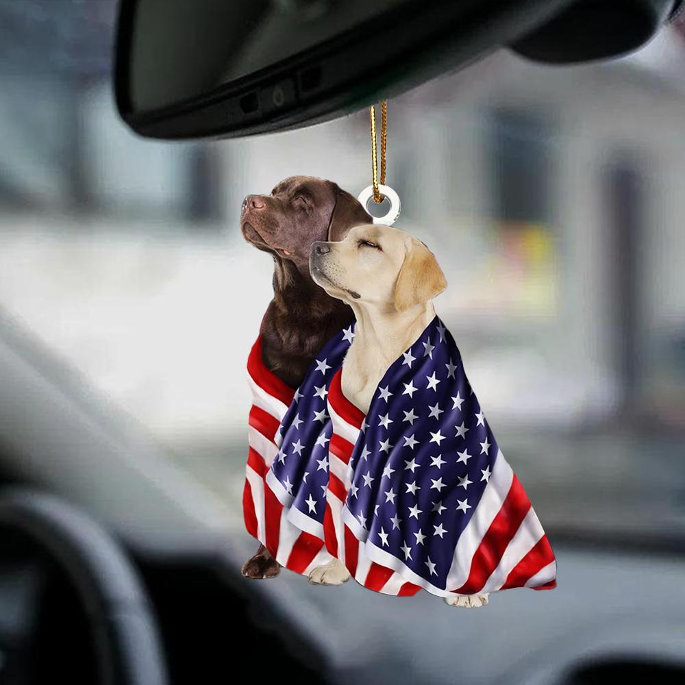 Chocolate And Yellow Labrador Retrievers American Patriot Flag Two Sided Ornament - Best gifts your whole family