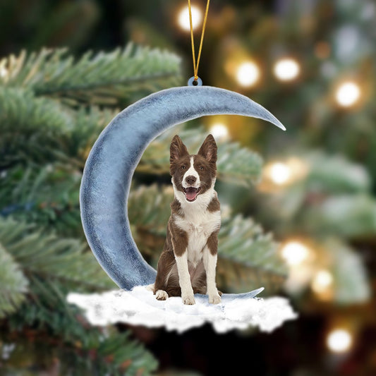 Chocolate Border Collie Sits On The Moon Hanging Ornament Dog Ornament, Car Ornament, Christmas Ornament - Best gifts your whole family
