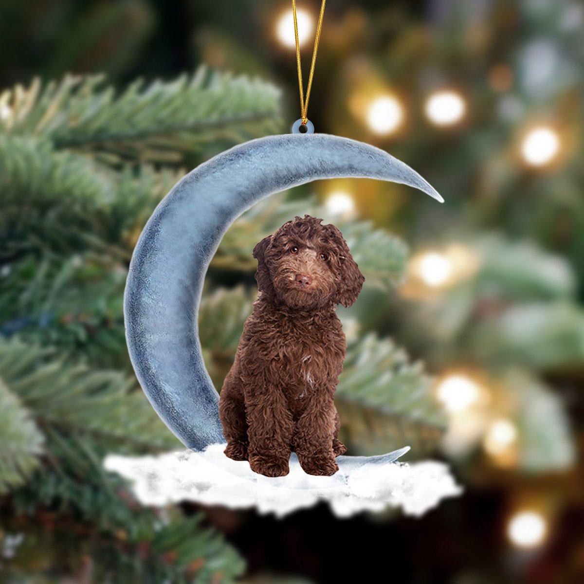 Chocolate Labradoodle Sits On The Moon Hanging Ornament Dog Ornament, Car Ornament, Christmas Ornament - Best gifts your whole family