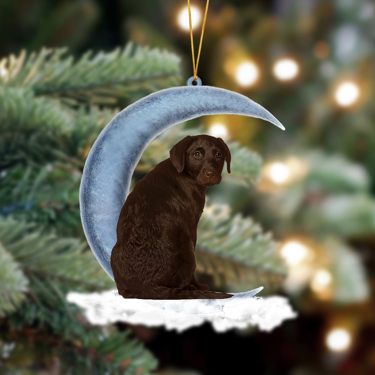 Chocolate Labrador Retriever Sits On The Moon Hanging Ornament Dog Ornament, Car Ornament, Christmas Ornament - Best gifts your whole family