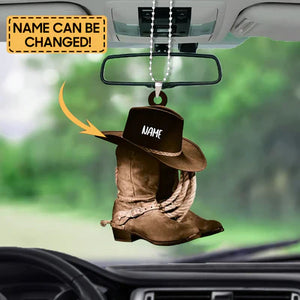 Christmas Ornament, Personalized Boots And Hat Cowboy Flat Acrylic Car Ornament - Best gifts your whole family